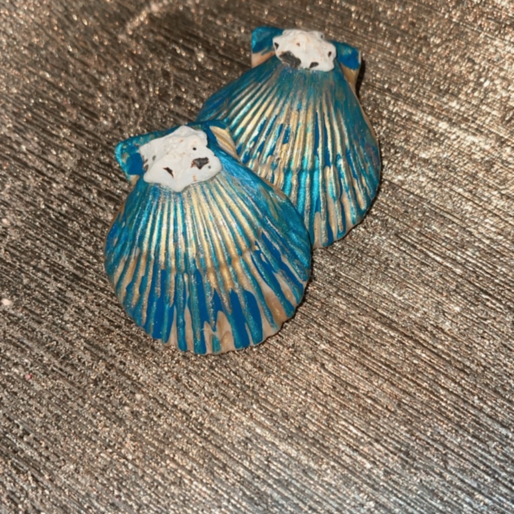 Blue and Gold Shell Earrings